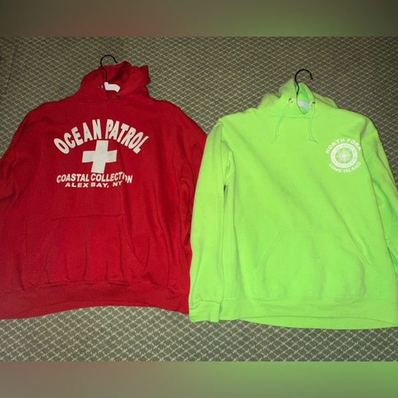 🛍️Bundle HOODIE UNISEX OVERSIZED MINT CONDITION NEON GREEN AND RED LONG ISLAND - Picture 2 of 4